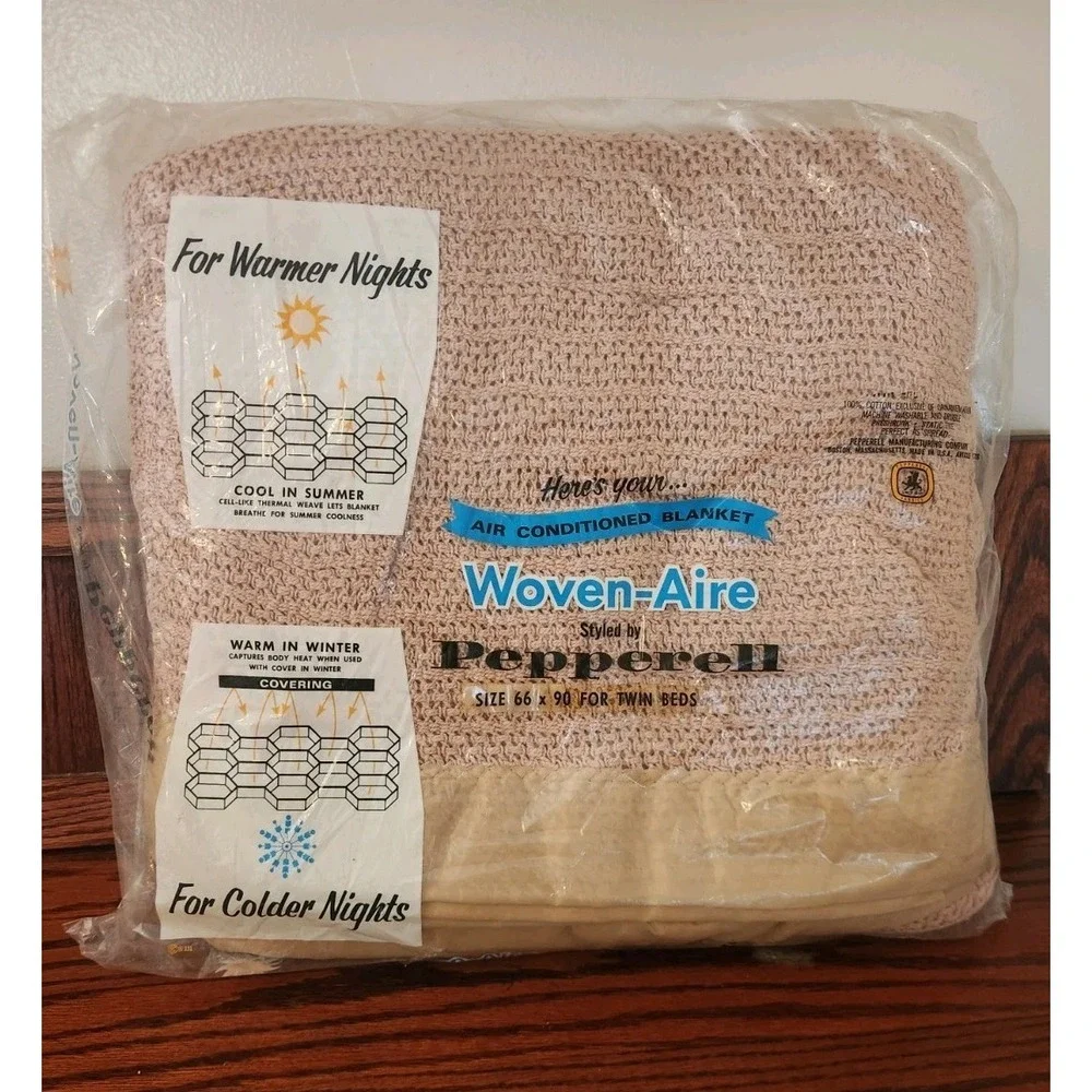 NOS Vintage Pepperell Woven Aire Blanket‎ Tan Twin Size 66x90 Sealed USA Made